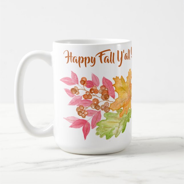 Mug Aquarelle peinte à la main Feuilles d'automne + Mu (Gauche)