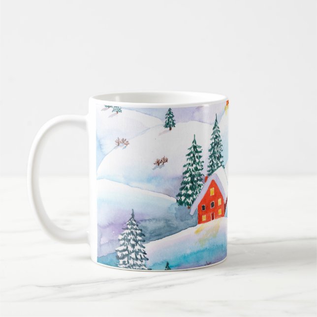 Mug Aquarelle peinte à la main illustration de l'hiver (Gauche)
