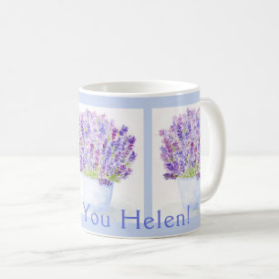 Mug Aquarelle peinte à la main Lavender MERCI Nom BLU