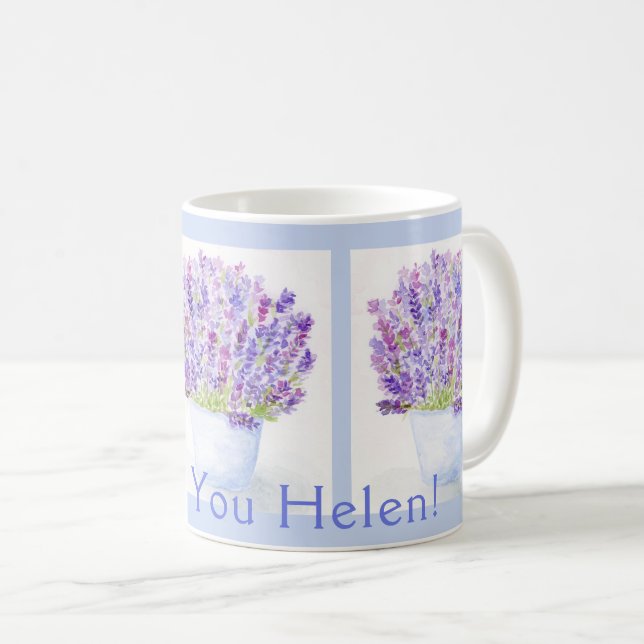 Mug Aquarelle peinte à la main Lavender MERCI Nom BLU (Devant droit)