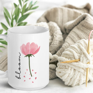 Mug Aquarelle Peony moderne Script floral "Bloom"