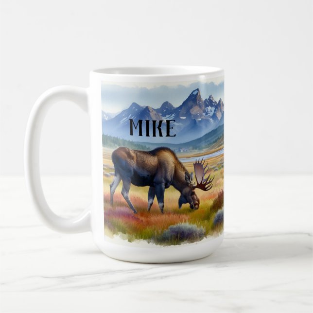 Mug Aquarelle personnalisée de l'orignal de l'Alaska (Gauche)
