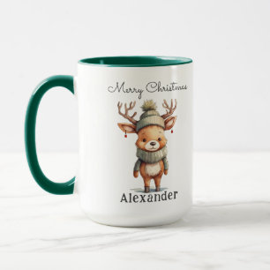 Mug Aquarelle personnalisée de rennes mignons Noël