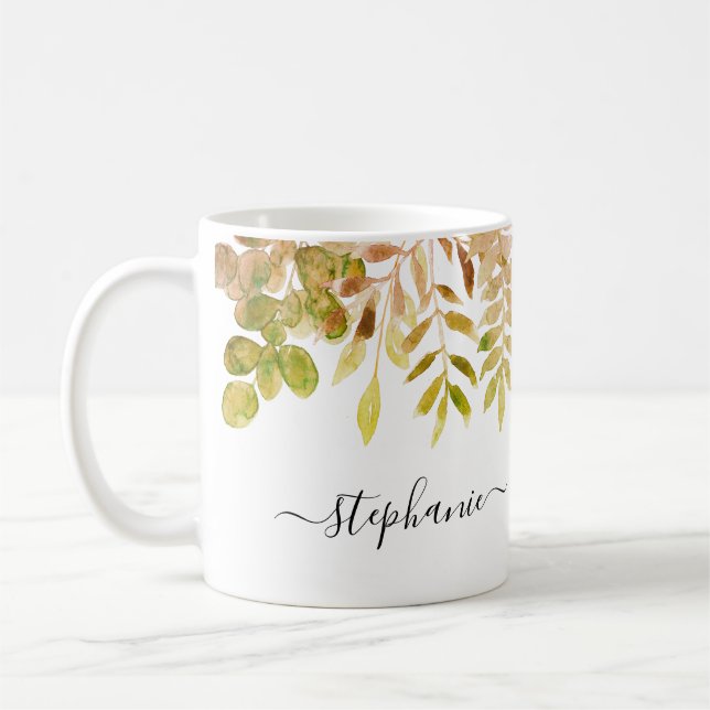 Mug Aquarelle personnalisée - Feuillage d'automne (Gauche)