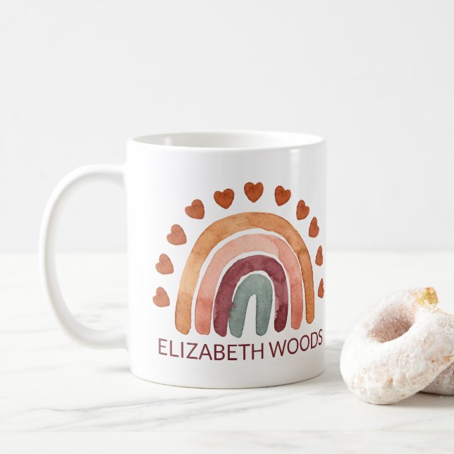 Mug Aquarelle personnalisée Moderne Arc en ciel et coe (Avec donut)