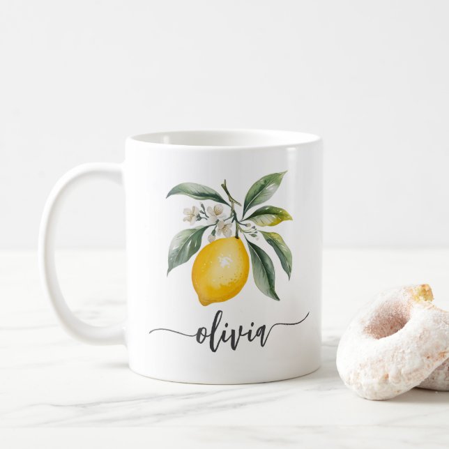 Mug Aquarelle personnalisée moderne tendance Citron ja (Avec donut)