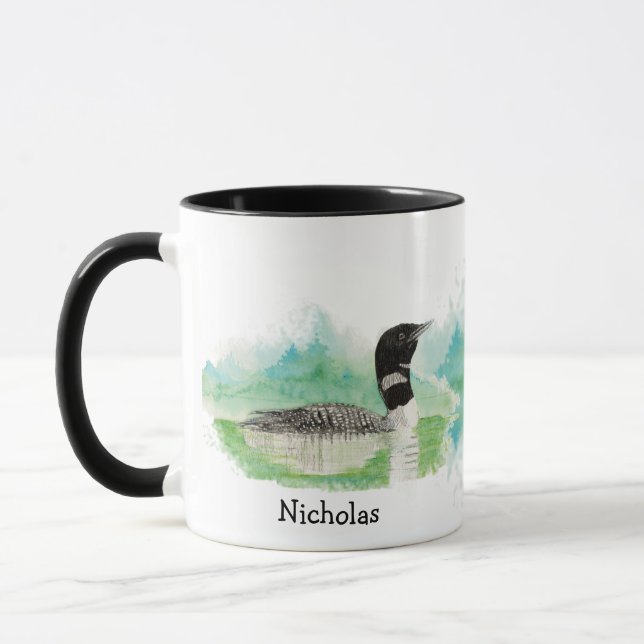 Mug Aquarelle personnalisée Oiseau commun Loin Art de  (Gauche)