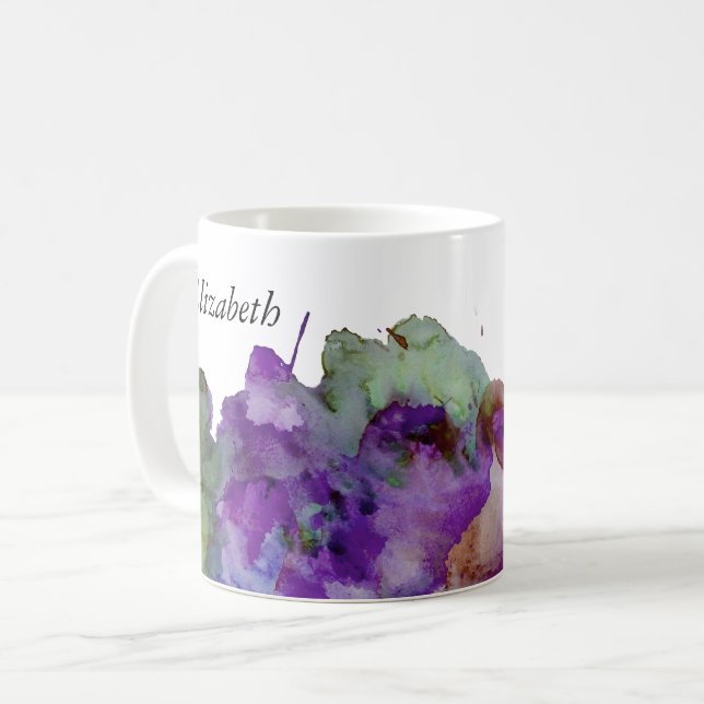 Mug Aquarelle personnalisée verte et violette (Devant gauche)