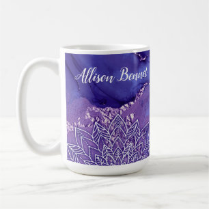 Mug Aquarelle personnalisée violet blanc Mandala