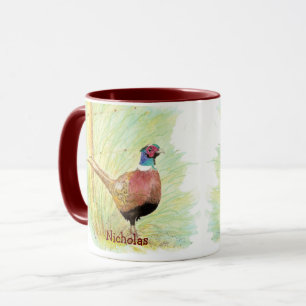 Mug Aquarelle Pheasant Jeu Oiseau Nom personnalisé 