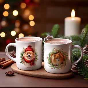 Mug Aquarelle photo de Chien Poméranie de Noël
