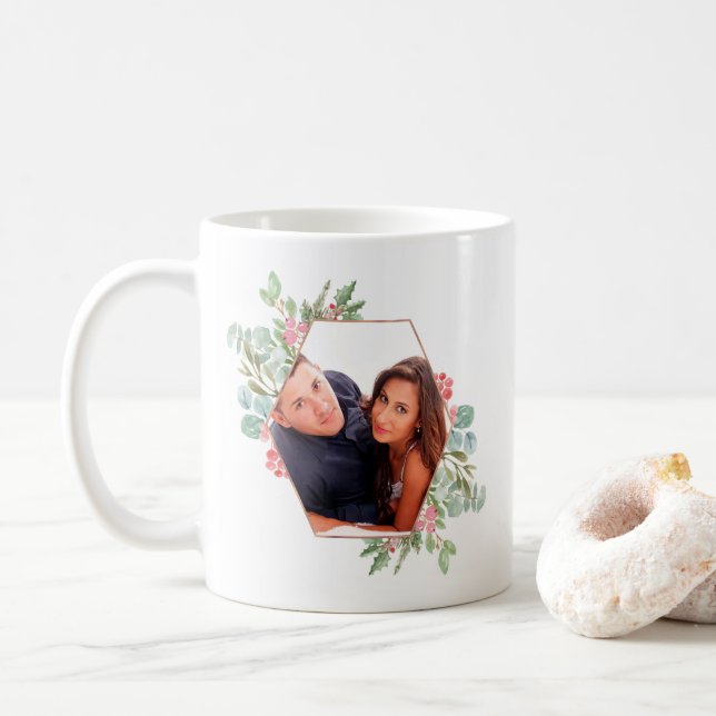 Mug Aquarelle photo de Noël géométrique (Avec donut)
