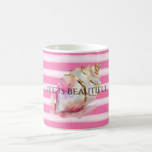 Mug Aquarelle Plage Rose Baies Or Shell