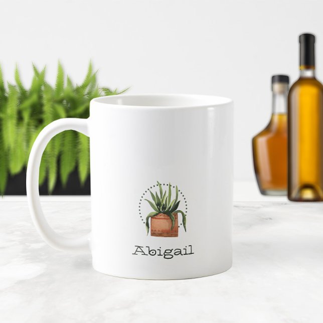 Mug Aquarelle Plante Succulent + Nom ou Monogramme 🌵  (Watercolor Succulent Plant + Name or Monogram 🌵✨ Coffee Mug
)