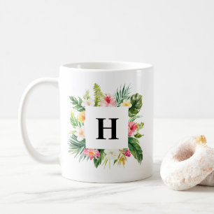 Mug Aquarelle Plantes tropicaux Monogramme du cadre