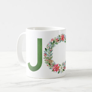 Mug Aquarelle Poinsettia couronne de Noël Joie