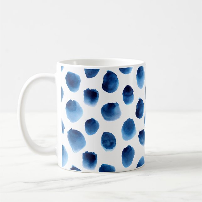 Mug Aquarelle Points Bleus : Peint à la main sans cout (Gauche)