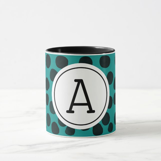 Mug Aquarelle Points noirs avec Monogramme (Centre)