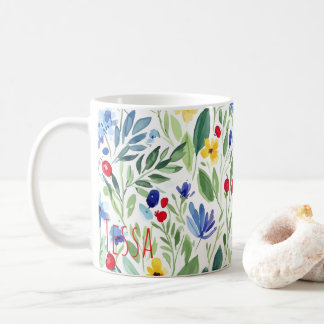 Mug Aquarelle Prairie de fleurs sauvages Art Bleu et J