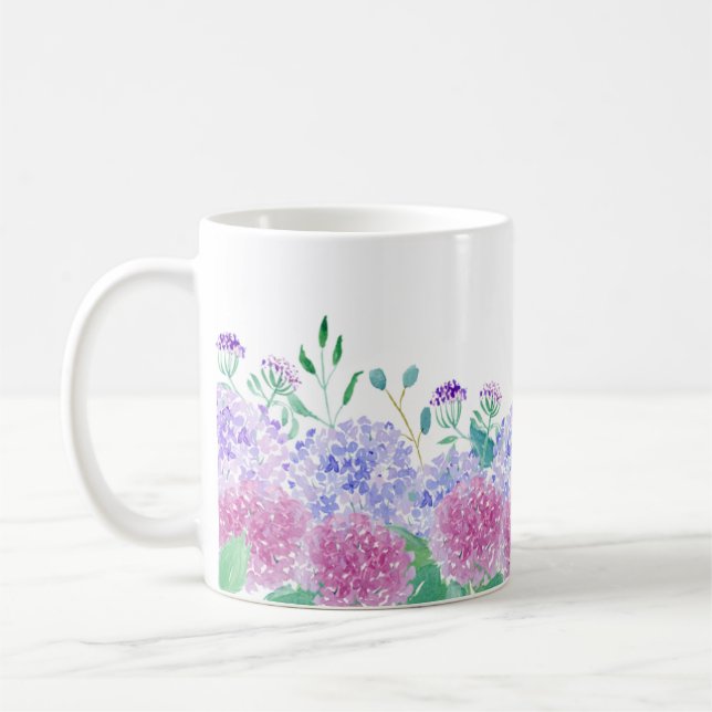 Mug Aquarelle Purple Et Bleu Hydrangeas (Gauche)
