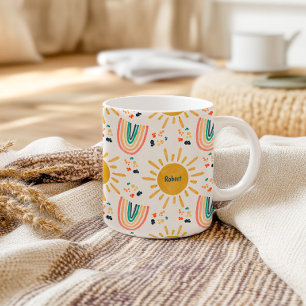 Mug Aquarelle Rétro Boho Arc-en-Ciel Matin Soleil