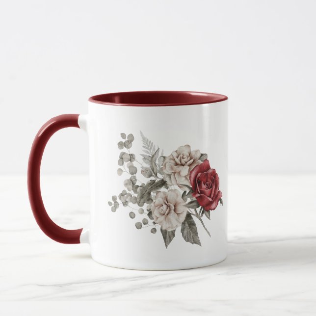 Mug Aquarelle Rose Bouquet de printemps & Citation d'a (Gauche)