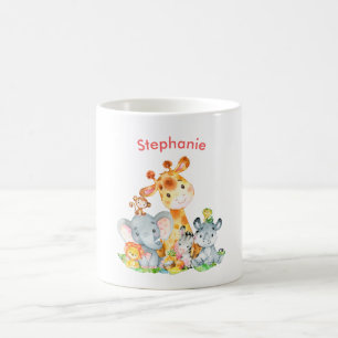 Mug Aquarelle rose Cute Safari Jungle Animaux