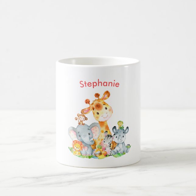 Mug Aquarelle rose Cute Safari Jungle Animaux (Centre)