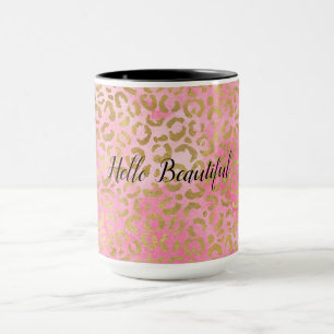 Mug Aquarelle rose Empreinte de léopard or     