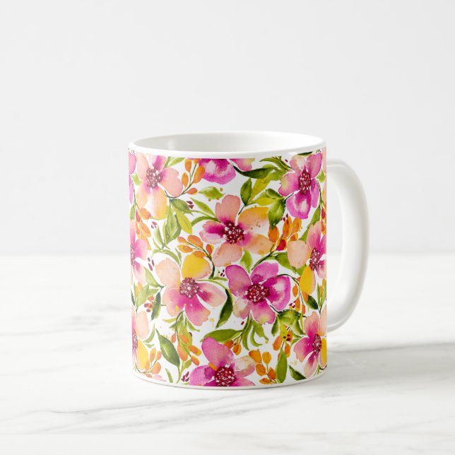 Mug Aquarelle rose et jaune serena Floral (Devant droit)