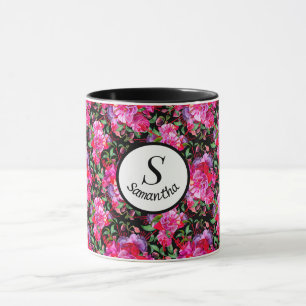 Mug Aquarelle rose et noire personnalisées Fuchsia Blo