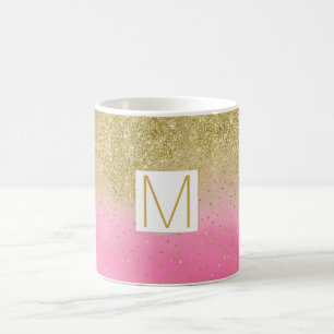 Mug Aquarelle rose Faux Parties scintillant or Monogra