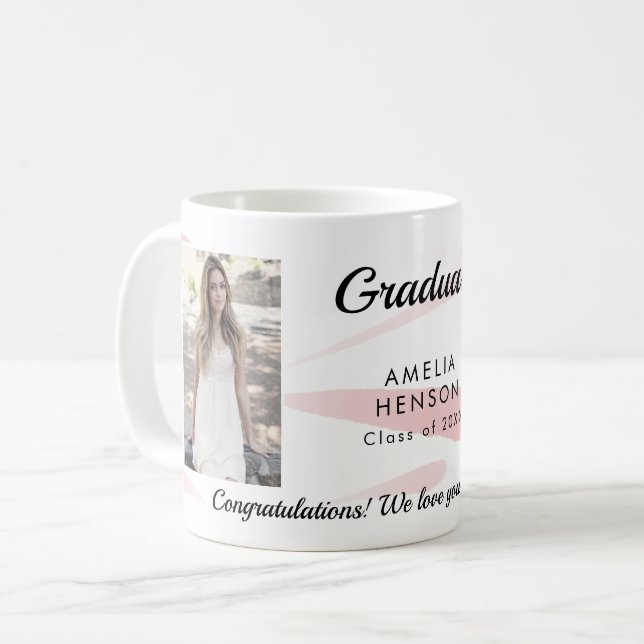 Mug Aquarelle rose Félicitations Graduate 2 Photo (Devant gauche)