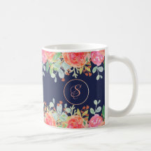 Aquarelle Rose Floral Navy