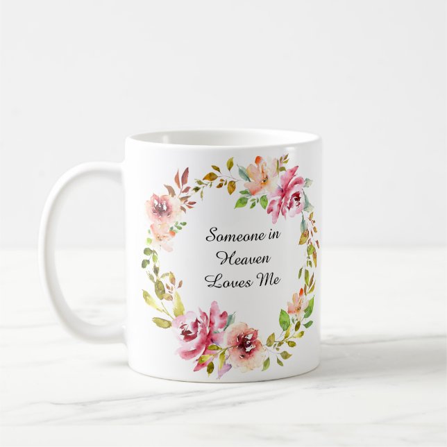 Mug Aquarelle rose Floral Wreath Memorial Keepsaké (Gauche)