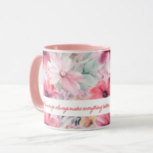 Mug Aquarelle rose FLowers   Cadeau pour maman  