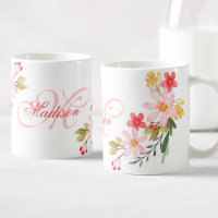 Aquarelle rose jolie Floral Personnalisé Monogramm