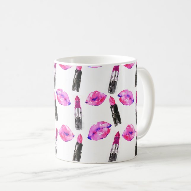 Mug Aquarelle rose lèvres rouge à lèvres motif maquill (Devant droit)