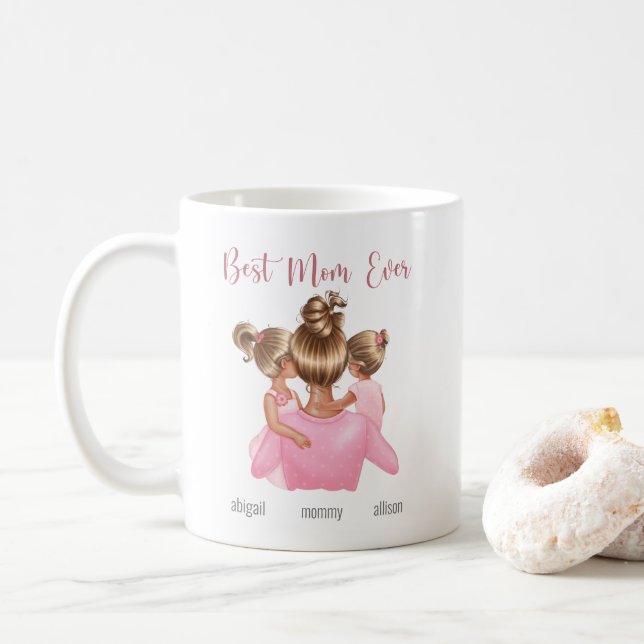 Mug Aquarelle rose Meilleure maman jamais personnalisé (Avec donut)