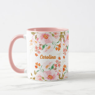 Mug Aquarelle rose mignonne Roses Nom de fille Monogra