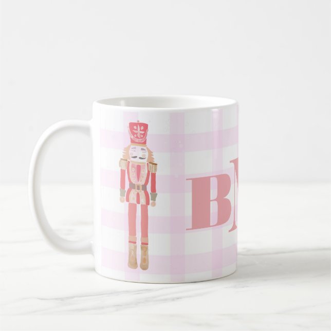 Mug Aquarelle rose Monogramme Nutcracker En vichy hive (Gauche)
