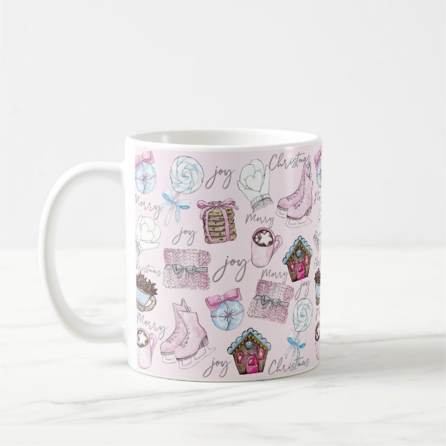 Mug Aquarelle rose Noël mignonne fille (Gauche)