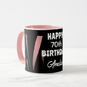 Mug Aquarelle rose noir élégant 70e Joyeux Anniversair