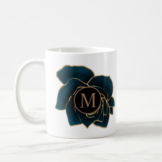 Mug aquarelle rose or et bleu monogramme (Gauche)