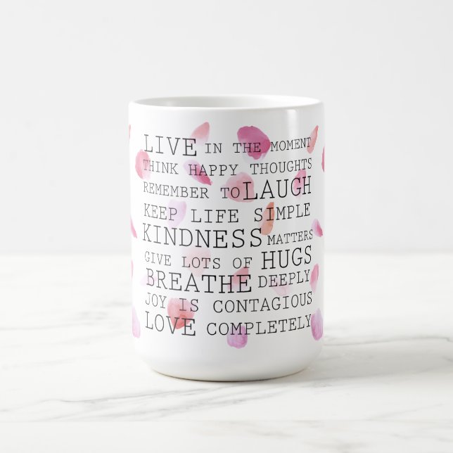 Mug Aquarelle Rose Pétales Mots Inspirants (Centre)
