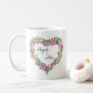Mug Aquarelle Rose Rose Coeur Bordure Mariée et chambr