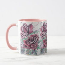 Aquarelle rose rouge et roses d'encre peindre la M