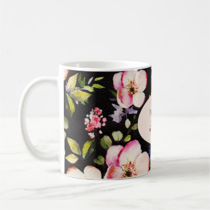 Mug Aquarelle Roses rose et jaune sur Noir, Anniversai