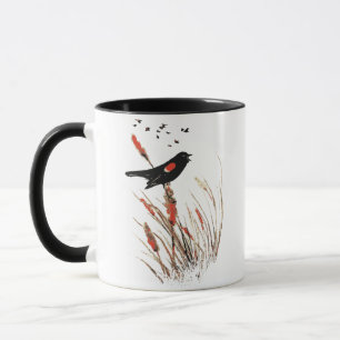 Mug Aquarelle Rouge aile Oiseau noir Oiseau Oiseau ani