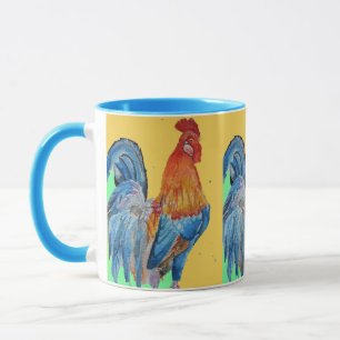 Mug Aquarelle rouge Cockerel Chicken Art